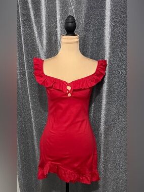 Princess Polly Red Ruffle Off-Shoulder Mini Dress